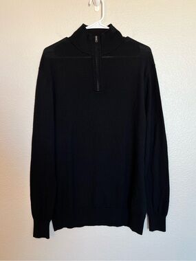 Merino Wool Quarter Zip Sweater Kino Mens Black 100% Wool NWOT | Size Large